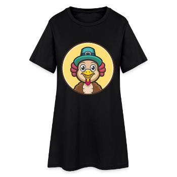 Turkey Kawaii Cartoon Character Animal Pet Face - Women’s T-Shirt Dress - black - Front