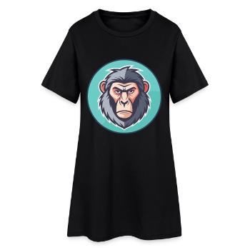 Baboon Kawaii Cartoon Character Animal Pet Face - Women’s T-Shirt Dress - black - Front