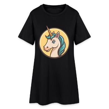 Licorne Kawaii Dessin animé Personnage Animal Animal Visage - Robe T-shirt Femme - noir - Devant