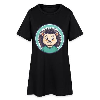 Igel Kawaii Cartoon Figur Tier Haustier Gesicht - Frauen T-Shirt-Kleid - Schwarz - Vorne