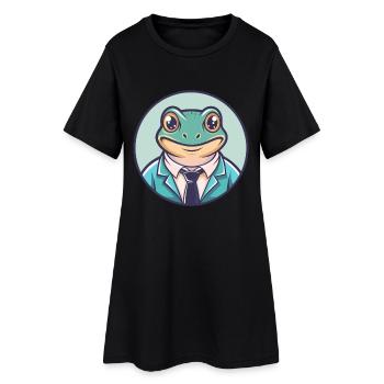 Frog Kawaii Cartoon Character Animal Pet Face - Women’s T-Shirt Dress - black - Front