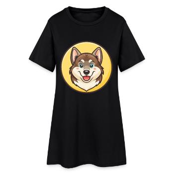 Sibérien oriental Laïka race de chien drôle dessin animé Kawaii - Robe T-shirt Femme - noir - Devant