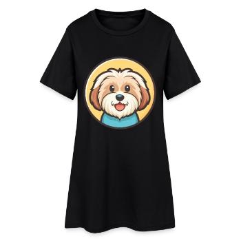 Coton De Tulear Chien Race Dessin animé Kawaii Clipart - Robe T-shirt Femme - noir - Devant
