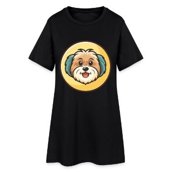 Race de chien havanais Dessin animé coloré Kawaii Clipart - Robe T-shirt Femme - noir - Devant