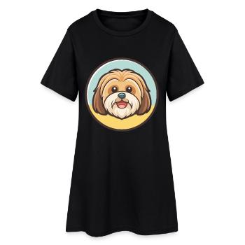 Lhasa Apso Hund Rasse Cartoon Kawaii Clipart Tier - Frauen T-Shirt-Kleid - Schwarz - Vorne