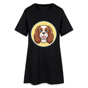 King Charles Spaniel Dog Breed Cartoon Kawaii Pet - Women’s T-Shirt Dress - black - Front