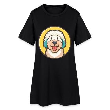 Vieux chien de berger anglais chien race dessin animé Kawaii animal de compagnie - Robe T-shirt Femme - noir - Devant