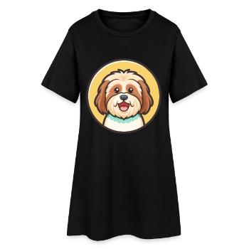 Tibetische Kyi Apso Hunderasse Cartoon Kawaii Clipart - Frauen T-Shirt-Kleid - Schwarz - Vorne