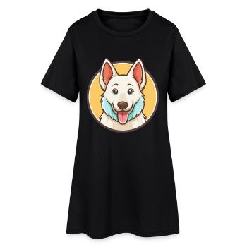 White Swiss Shepherd Dog Breed Cartoon Kawaii Pet - Women’s T-Shirt Dress - black - Front