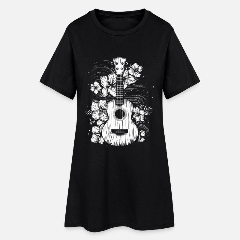 Ukulele Comic Look - Frauen T-Shirt-Kleid - Schwarz