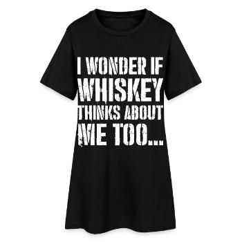 Ich frage mich, ob Whisky auch an mich denkt - Frauen T-Shirt-Kleid - Schwarz - Vorne