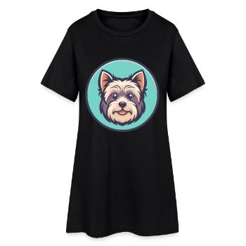 Bichon Yorkie Chien Race Dessin animé Kawaii Clipart Animal de compagnie - Robe T-shirt Femme - noir - Devant