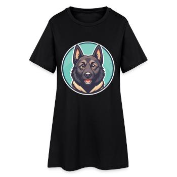 Black Norwegian Elkhound Dog Breed Cartoon Kawaii - Women’s T-Shirt Dress - black - Front