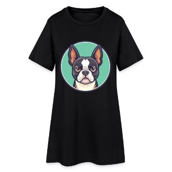 Boston Terrier Chien Race Dessin animé Kawaii Clipart - Robe T-shirt Femme - noir - Devant