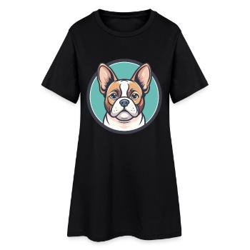 Chien Français Blanc Et Orange Hunderasse Karikatur - Frauen T-Shirt-Kleid - Schwarz - Vorne