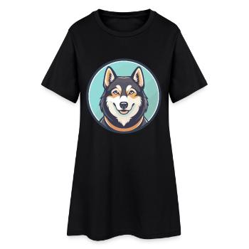 Chukotka Sled Dog Breed Cartoon Kawaii Clipart Pet - Women’s T-Shirt Dress - black - Front