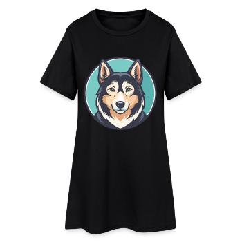 Sibérien oriental Laïka race de chien drôle dessin animé Kawaii - Robe T-shirt Femme - noir - Devant