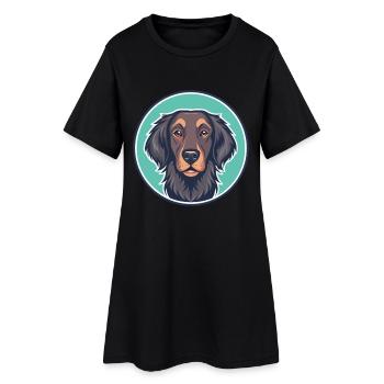 Flach beschichtete Retriever-Hunderasse Cartoon Kawaii Haustier - Frauen T-Shirt-Kleid - Schwarz - Vorne