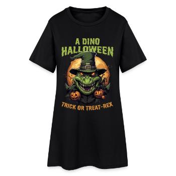 Dino Halloween – Dinosaure Sorcière Chapeau Citrouille Drôle - Robe T-shirt Femme - noir - Devant