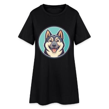 Hallefors Elkhound Dog Breed Cartoon Kawaii - Women’s T-Shirt Dress - black - Front