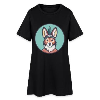 Lièvre Chien Indien Race Drôle Dessin Animé Kawaii Clipart - Robe T-shirt Femme - noir - Devant