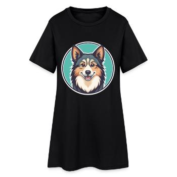 Chien de berger islandais Race de chien Dessin animé Kawaii - Robe T-shirt Femme - noir - Devant