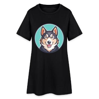 Karelo Finlandais Laïka Chien Race Dessin Animé Kawaii Pet - Robe T-shirt Femme - noir - Devant