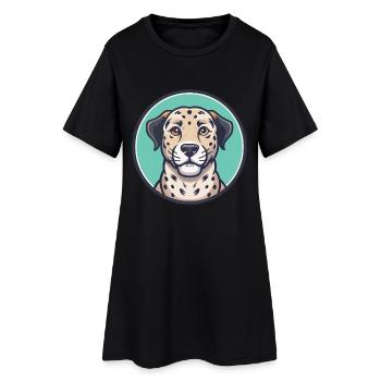 Leopard Cur Hund Rasse Lustige Karikatur Kawaii Clipart - Frauen T-Shirt-Kleid - Schwarz - Vorne