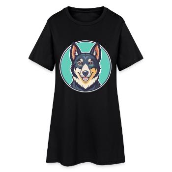 Chien de berger de Laponie race dessin animé Kawaii - Robe T-shirt Femme - noir - Devant