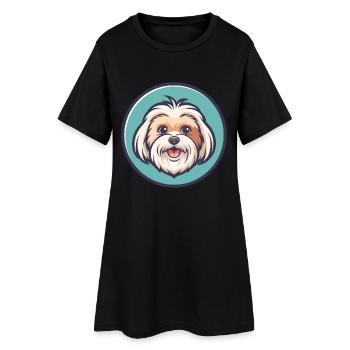 Malteser Hund Rasse Cartoon Figur Kawaii Clipart - Frauen T-Shirt-Kleid - Schwarz - Vorne