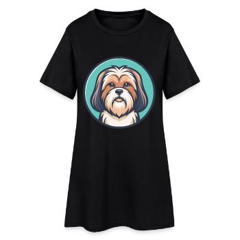 Lhasa Apso Hund Rasse Cartoon Kawaii Clipart Tier - Frauen T-Shirt-Kleid - Schwarz - Vorne
