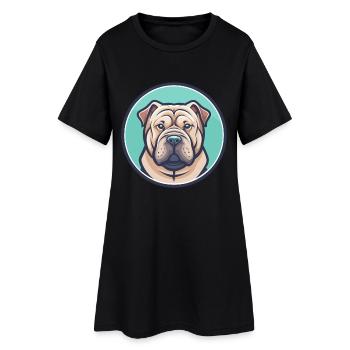 Miniature Shar Pei Chien Race Dessin animé Kawaii - Robe T-shirt Femme - noir - Devant