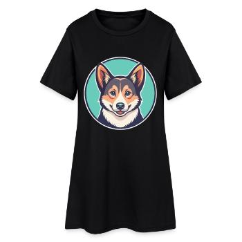 Norvégien Lundehund Race de chien Drôle Dessin animé Kawaii - Robe T-shirt Femme - noir - Devant