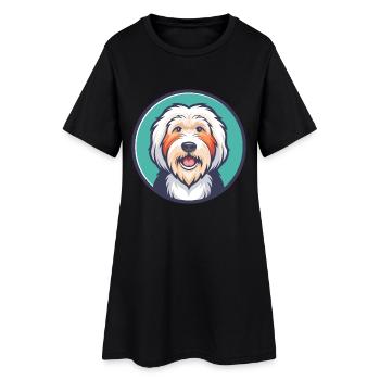 Vieux chien de berger anglais chien race dessin animé Kawaii animal de compagnie - Robe T-shirt Femme - noir - Devant