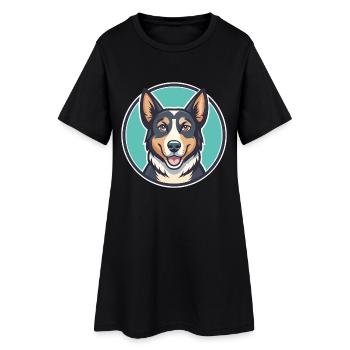 Nouvelle-Zélande Tête Chien Race Drôle Dessin Animé Kawaii - Robe T-shirt Femme - noir - Devant