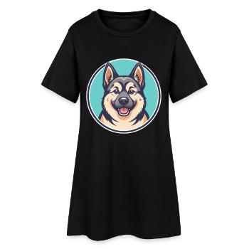 Norwegian Elkhound Dog Breed Cartoon Kawaii - Women’s T-Shirt Dress - black - Front