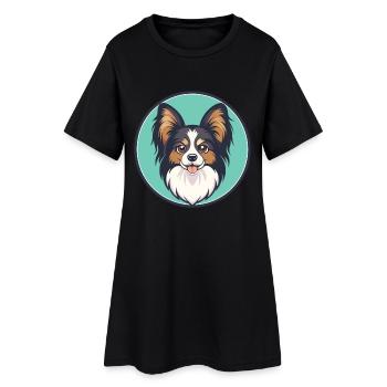 Papillon Hunderasse Bunte Karikatur Kawaii Clipart - Frauen T-Shirt-Kleid - Schwarz - Vorne