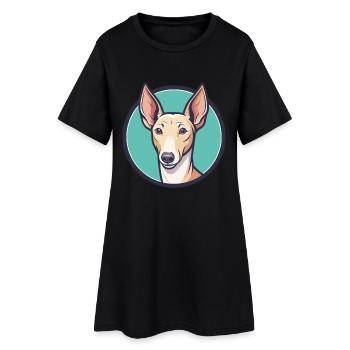 Podenco Valenciano Race Chien Dessin animé Kawaii - Robe T-shirt Femme - noir - Devant
