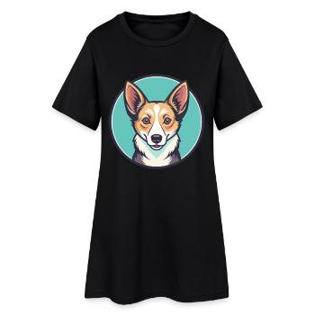 Chien Podengo Portugais Race Dessin Animé Kawaii - Robe T-shirt Femme - noir - Devant