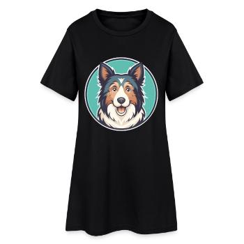 Alter Welsh Grey Schäferhund Hunderasse Karikatur Kawaii - Frauen T-Shirt-Kleid - Schwarz - Vorne