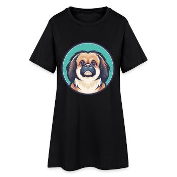 Chien pékinois race dessin animé Kawaii Clipart Animal - Robe T-shirt Femme - noir - Devant