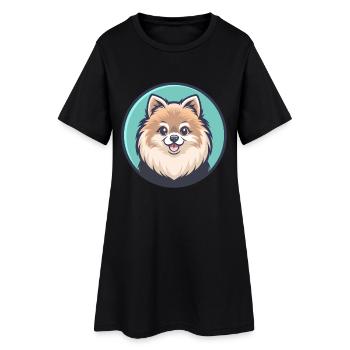 Chien Poméranien Race Dessin animé Kawaii Clipart Animal - Robe T-shirt Femme - noir - Devant