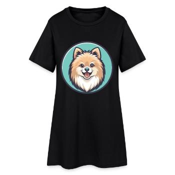 Poméranien Spitz Chien Race Dessin Animé Kawaii Clipart - Robe T-shirt Femme - noir - Devant
