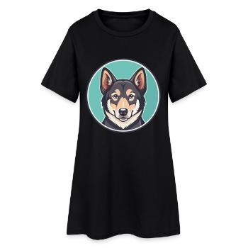 Russo Européen Laïka Chien Race Dessin animé Kawaii Animal de compagnie - Robe T-shirt Femme - noir - Devant