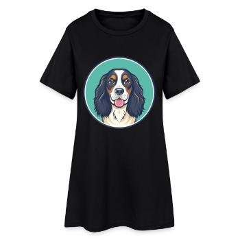 Épagneul Russe Chien Race Dessin Animé Kawaii Clipart - Robe T-shirt Femme - noir - Devant