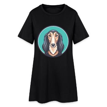 Saluki Chien Race Dessin animé Kawaii Clipart Animal Animal de compagnie - Robe T-shirt Femme - noir - Devant