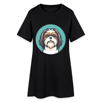 Shih Tzu Dog Breed Colorful Cartoon Kawaii Clipart - Women’s T-Shirt Dress - black - Front