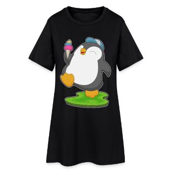 Glace gaufre pingouin - Robe T-shirt Femme - noir - Devant