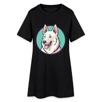 White Swiss Shepherd Dog Breed Cartoon Kawaii Pet - Women’s T-Shirt Dress - black - Front