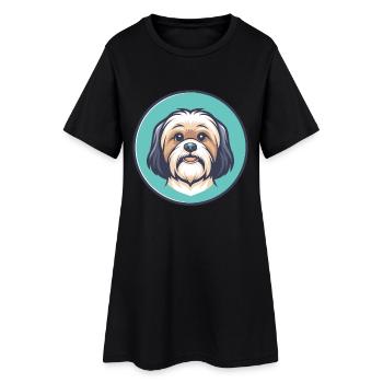 Tibetische Kyi Apso Hunderasse Cartoon Kawaii Clipart - Frauen T-Shirt-Kleid - Schwarz - Vorne